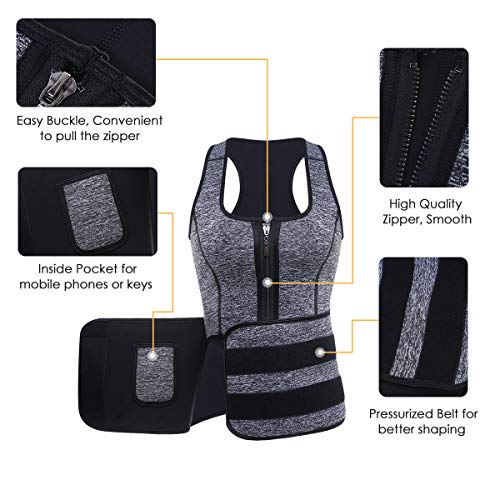 Neoprene Sauna Suit Tank Top Vest for Women, Slimerence, Latex Sport Girdle Waist Trainer Corset Grey L - Thumbnail 4