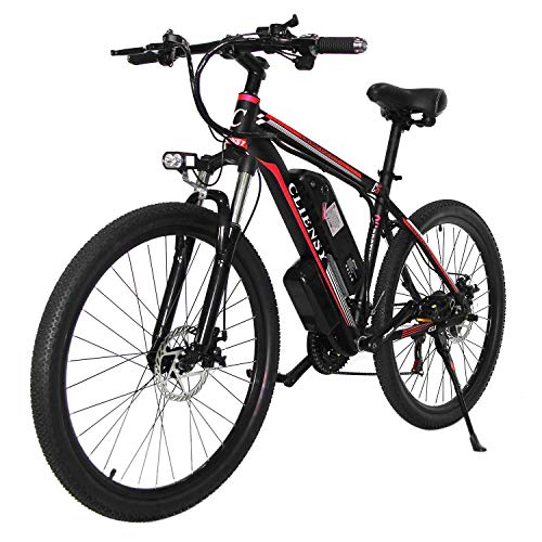CLIENSY 26″ Electric Mountain Bike, 350W Ebike with Removable 36V 10AH Lithium Battery for Adults, 21 Speed Shifter(Red)