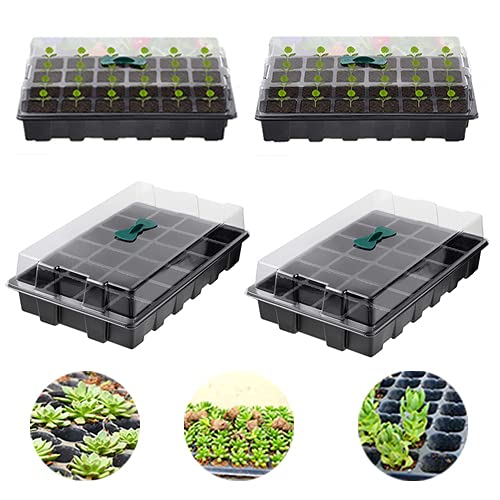 Beatae 4Pcs Seedling Tray, 24 Cells Plastic Seedling Nursery Tray Flower Seed Propagators with Adjustable Vents for Greenhouse (Black)