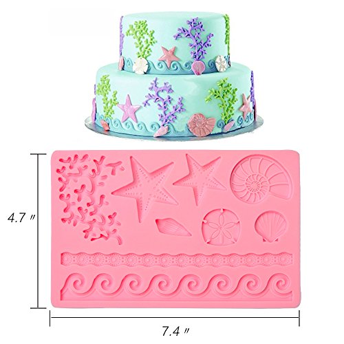 4 Pack Seashell Mold-Large and Small Mermaid Tail Mold-3D Silicone Fondant Mold for Chocolate Candy Soap