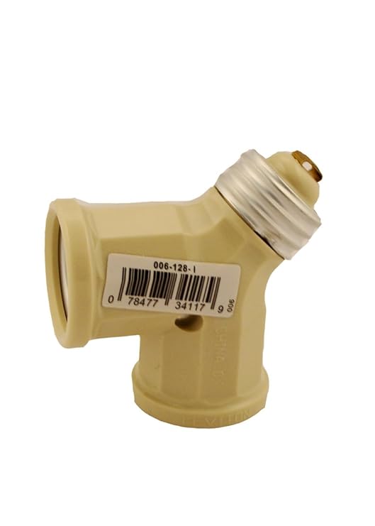 Leviton 128I 15Amp 660Watt Twin LightSocket Adapter, Ivory Bulb