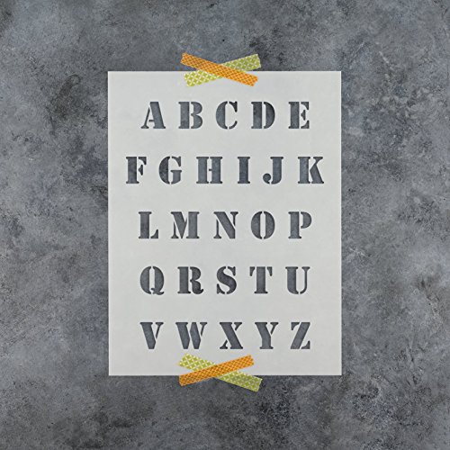 Letter Stencils Kit in Army Style - Plastic Alphabet Stencil Set Uppercase Only - Durable 10 Mil Mylar 1 inch Size