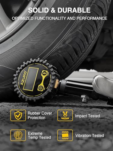 AZUNO Digital Tire Inflator with Pressure Gauge, 200 PSI, Heavy Duty Air Compressor Accessories, w/Rubber Hose Lock on Air Chuck and Quick Connect Coupler (Standard)