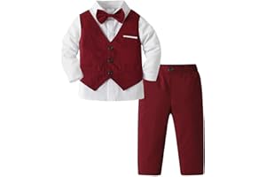 Boarnseorl Baby Boys Pants Sets,Infant Shirt+Pants+Bow Tie+Vest+Suspenders+Boutonniere,Toddler Little Kids Outfits