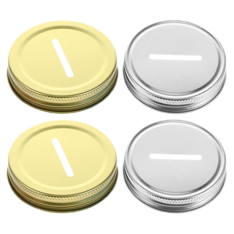 Mikinona Coin Slot Jar Lids 2.75 Inch Replacement Caps for Mason Jar Money Box Piggy Bank Diy Savings and Canning Covers Set of 4