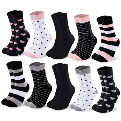 Cirorld 10 Pairs Women's Colourful Cotton Socks 39-42, Medium Socks, Comfortable Sports, Winter Breathable, Stripes & Polka Dots Designs ​