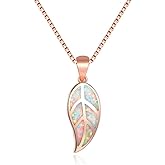 CiNily Opal Leaf/Flower Pendant Necklace for Women Silver Plated Jewelry Gift