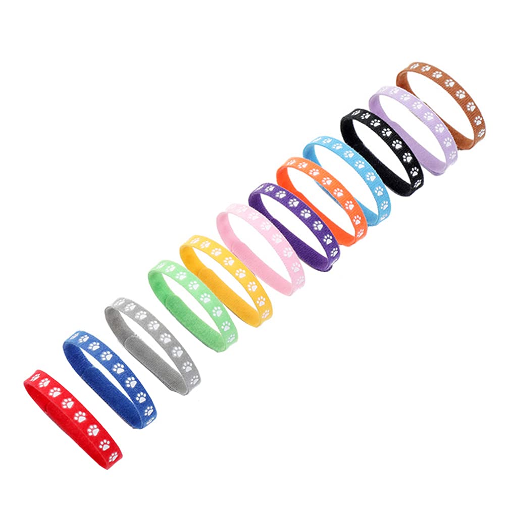 12Pcs Newborn Pet Band Whelping Dog Band Puppy ID Collars Soft Fabric Adjustable Identification Collar for Pet Dog Cat Random Color
