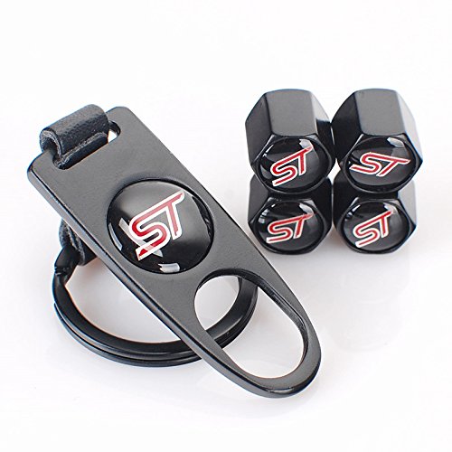 ST valve caps set, black, incl. keyring