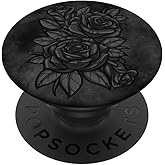 Cute Black Roses Flower Pattern Black Roses Silhouette PopSockets Adhesive PopGrip
