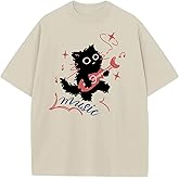 Cat Shirt for Women Graphic Tees Y2k Grunge Emo Clothes Harajuku Tee Tops Oversized Cotton Summer Streetwear
