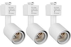 mirrea J Type Track Lighting Head to E26 Medium Screw Base Adapter Light Direction Adjustable Pack of 3 (White)