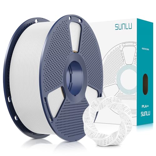SUNLU PLA+ 3D Printer Filament, 1.75 mm, Stronger Resilience, Neatly Wound, 1 kg, Dimensional Accuracy +/- 0.02 mm, White