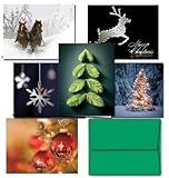 72 Holiday Cards - Tis the Season Set - 6 Designs - Blank Cards - Green Envelopes Included