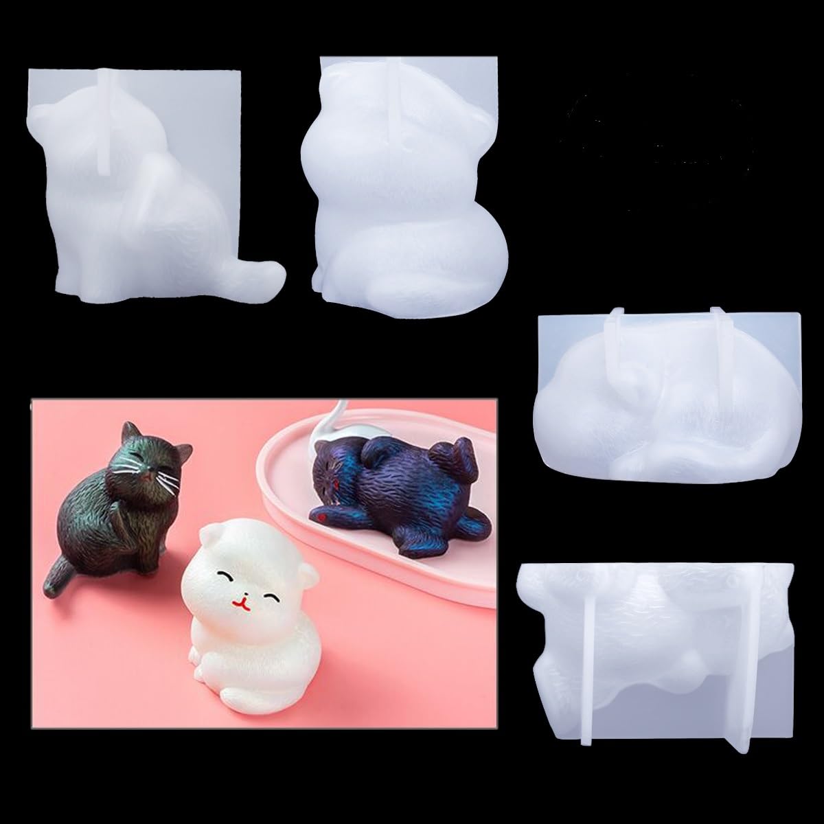 iSuperb 4PCS Cat Resin Molds，Food Grade Silicone Moulds for DIY Epoxy Crafts, Handmade Keychain, Pendant, Bag Charms & Home Decor Cute Animal Resin Casting Molds for Jewelry Making