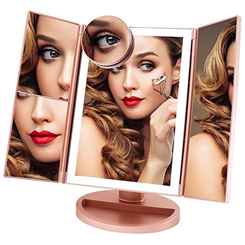 FASCINATE Trifold Lighted Makeup Mirror 3 Color Lighting 72 LEDs Makeup
