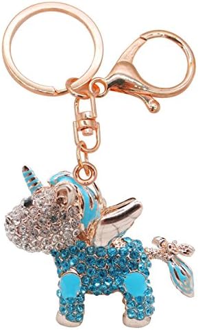 Crystal Keychain Cartoon Animal Keyring Alloy Rhinestone Women Bag Purse Accessories Charm Car Pendant Decoration (Blue)