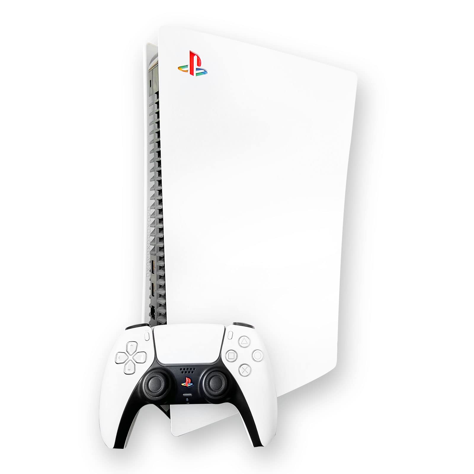 PS5 Logo Underlay Sticker for PlayStation 5 Console & PS Logo Vinyl Decal Sticker for DualSense Controller (Classic Retro-Look Color) - 2 Packs