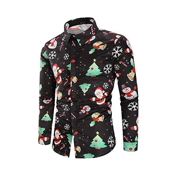 KFSO Men's Christmas Snowflakes Santa Slim Fit Long Sleeve Floral Shirt Casual Button Down Dress Shirts (Red, L)