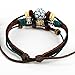 MORE FUN Stone Soccer Figure Bead Three Layers Soft Leather Cuff Bracelet with Leaf