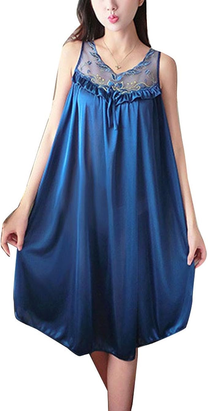 Women Nightdress Nightgown Plus Size Lace Nightwear VNeck Sleepwear