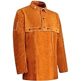 ONETIAN Leather Welding Jacket, Welder Safety Coat, Cape Sleeves with Bib Apron, Heat and Flame Resistant