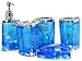 Beach Seashell + Starfish Bathroom Accessories Set Tumbler/Soap Dish/Liquid Soap Dispenser/Toothbrush Holder- Blue Oil