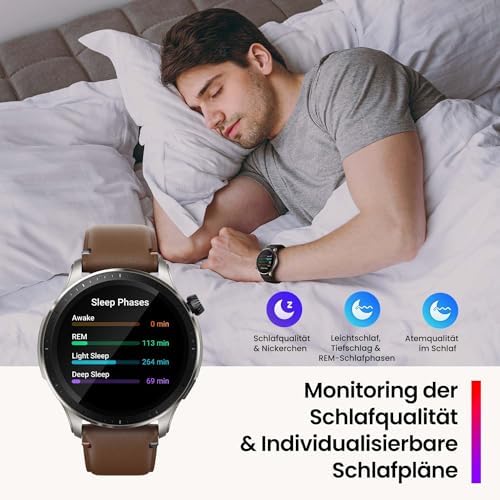 GTR 4 Smartwatch mit Telefonieren über Bluetooth und Musikspeicher,1.43” AMOLED Display,150 Sportmodi,Alexa,14 Tage Akkulaufzeit,präzises GPS-Tracking für Herren Damen