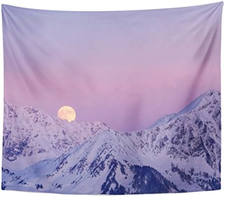 Breezat Tapestry Blue Beautiful Full Moon Rising Over Winter Mountain Landscape Near Klosters in the Swiss Alps Pink Copy Home Decor Wall Hanging for Living Room Bedroom Dorm 50x60 Inches