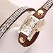 Women's Vintage Square Dial Rhinestone Weave Wrap Leather Bracelet Wrist Watch (Brown)
