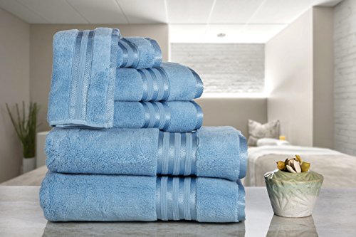 Casa Lino -Premium Quality Zero Twist, Air Soft, 6 Piece Towel Set, 2 Bath Towels, 2 Hand Towels 2 Washcloths, Machine Washable, Hotel Quality, Towel Gift Set- Dove Cotton Collection (Electric Blue)
