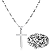 Stainless Steel Cross Necklace for Men Silver Cross Necklace for boy Small Cross Pendant Necklace Simple Jewelry Cross Chain Gifts for Men