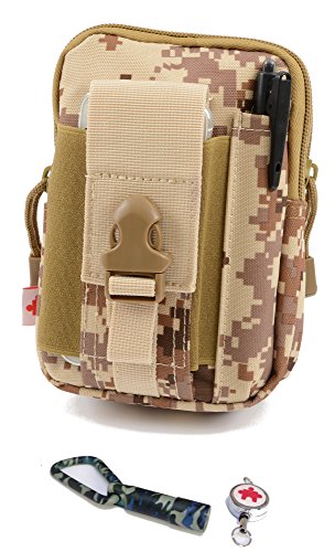 POWER SOLUTION Gadget Belt Waist Holder Bag for iphone7 plus All seven colors accessories With carabiner , mini light and reel holder SET digital beige