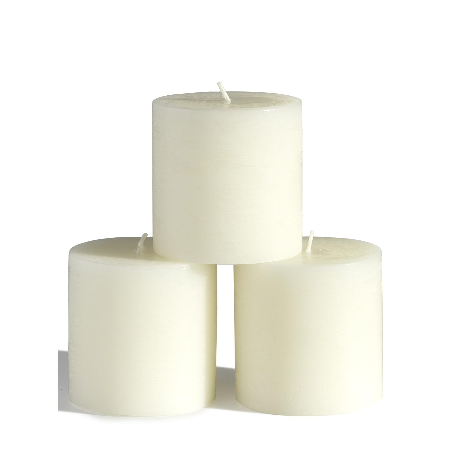 CANDWAX 7.6x7.6 cm Ivory Pillar Candles Set of 3 - Rustic Unscented Smokeless Dripless Ivory Pillars - Perfect for Weddings, Christmas Home Decor, Dinner Table Centerpieces - Christmas Pillar Candles