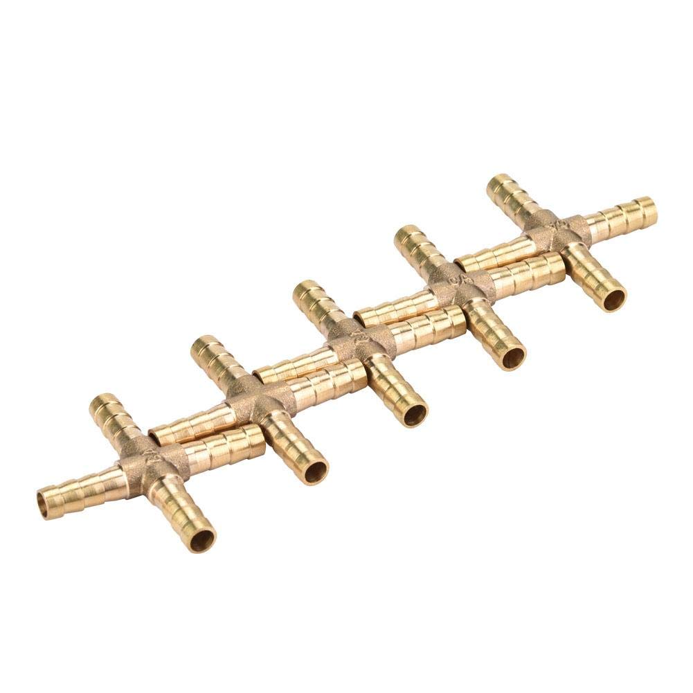 5pcs Brass Cross 4 Way Hose Joiner Fittings Barbed Connector Air Water Oil Gas Fuel 6/8/10/12mm for Tubing Connection (6mm)