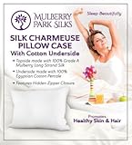 Silk Pillowcase with Egyptian Cotton Percale Underside and Hidden Zipper Closure - King (20