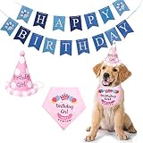 SUOXU Dog Birthday Bandana with Cute Party Hat Cotton Triangle Scarf Gift Set view 5