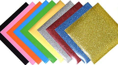 SpotDeals4u Glitter and PU Flex Heat Transfer Vinyl for T Shirts Garments Bags and Other Fabrics - 4 Glitter and 6 PU Sheets 9.8" X 9.8" - Assorted Colors - Iron on Vinyl