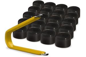 Automotivated Aftermarket ColorLugs Vinyl BoltCap Cover | Black | Flexible Fit Bolt Lug Nut Cap | Fits 17 mm | Pack of 25 | Includes Deluxe Extractor | Made in The USA
