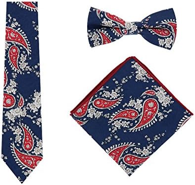 Kineede Floral Printed Bowtie Pocket Square Tie Set Cotton Wedding Slim Necktie