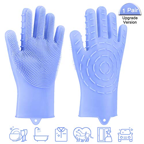 Magic Silicone Cleaning Gloves | 2019 Upgrade Version 2-Sided Multi-Function Dishwashing Gloves, Optimized Scrubber&Size, Reusable&Heat Resistant | Kitchen Brushes for Dishes, Vegetable, Fruit - Thumbnail 7