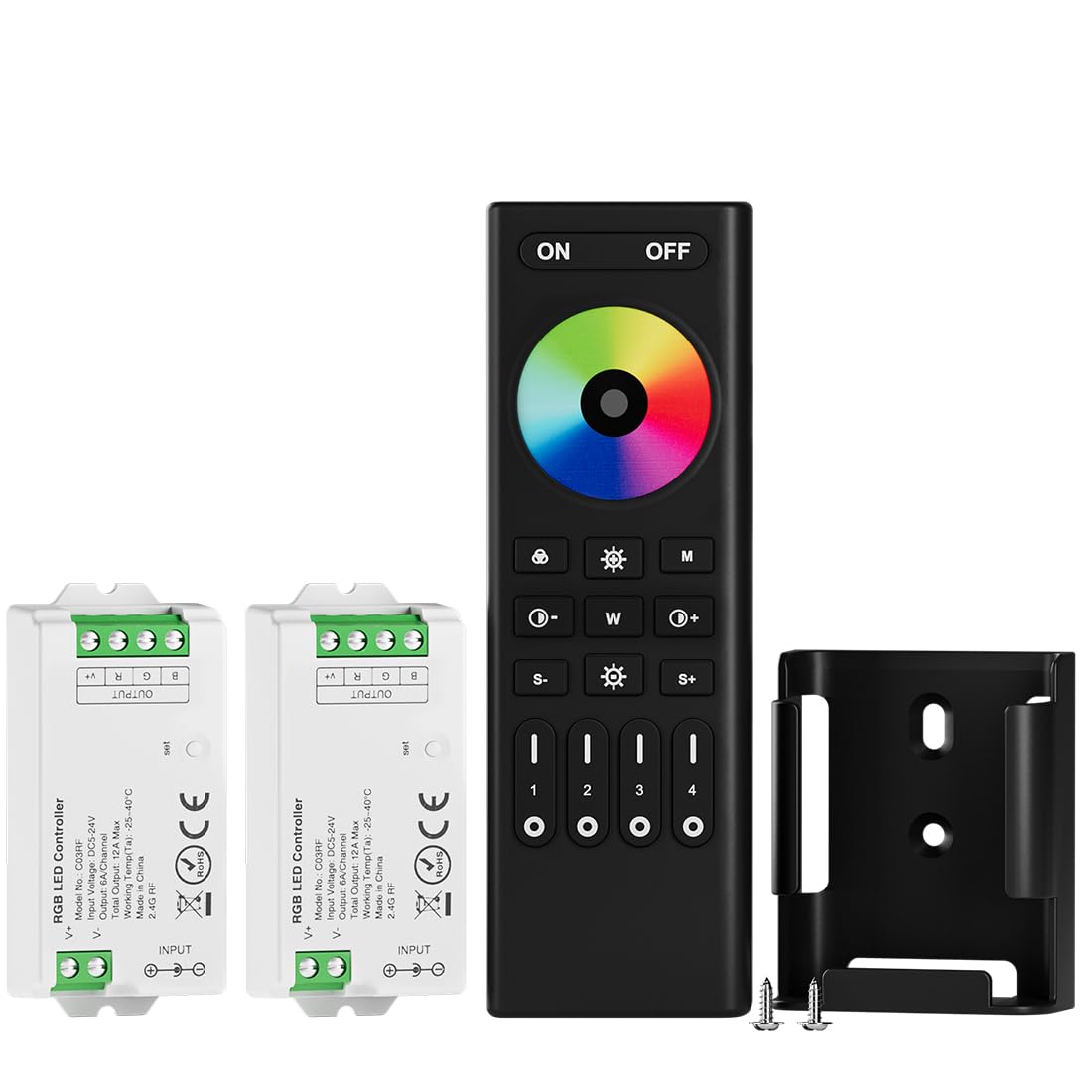 BTF-LIGHTING 5050SMD FCOB COB RGB RF Remote Control RC03RFB &2PCS C03RF Controller Kit 4-Zone RF 2.4GHz Wireless Remote Group Control for 4pin RGB(+V R G B) LED Strips DC5V DC12V DC24V