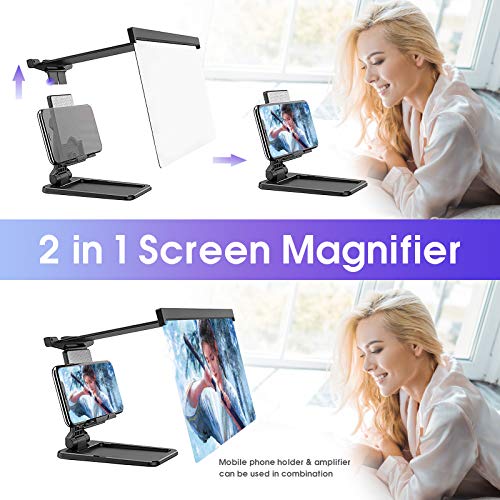 12’’ Screen Magnifier, 3D HD Mobile Phone Screen Amplifier for Movies, Videos, Reading, Gaming, with Foldable Phone Stand, Compatible with All Smartphones(Black)