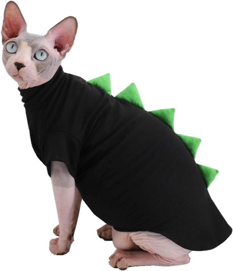 Dinosaur Design Sphynx Hairless Cat Clothes Cute Breathable Summer Cotton Shirts