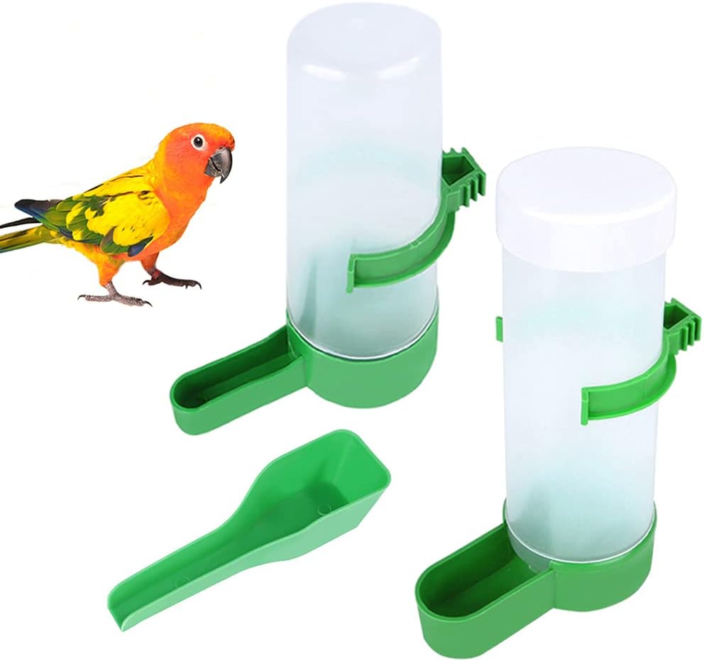QX-Pet Supplies 2Pcs Automatic Bird Feeder Bird Waterer & Feeder Parakeet Hanging Food Dispenser Bird Cage Accessories for Parrots Budgie Cockatiel