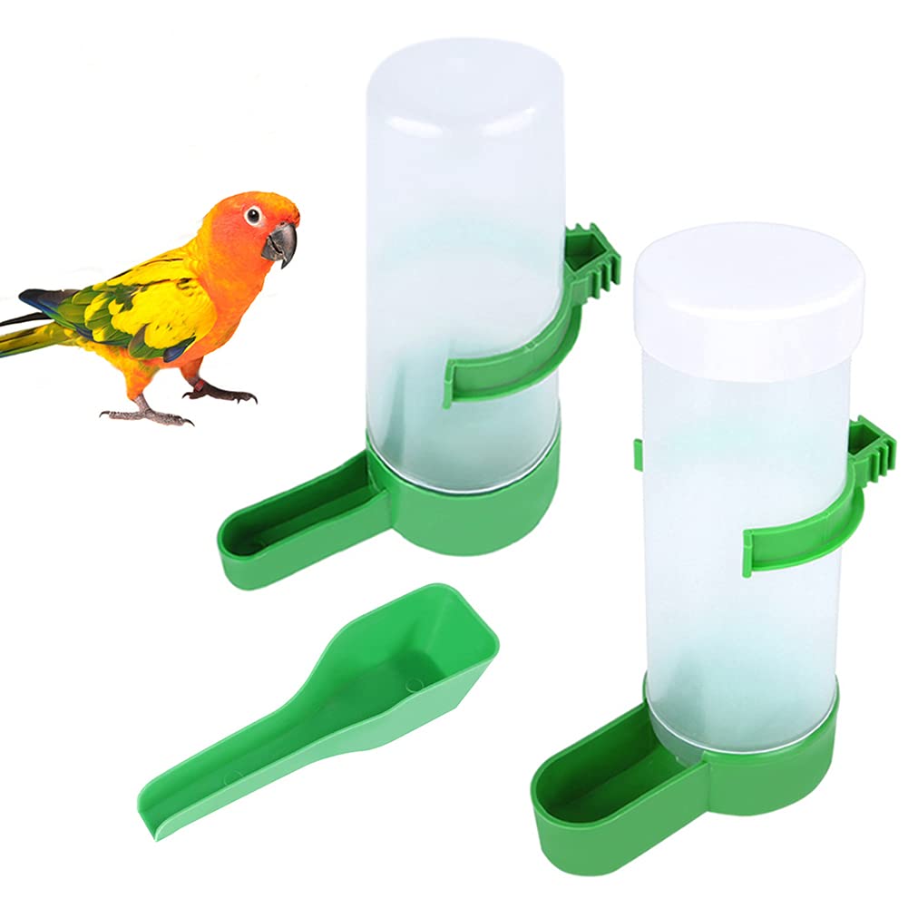 QX-Pet Supplies 2Pcs Automatic Bird Feeder Bird Waterer & Feeder Parakeet Hanging Food Dispenser Bird Cage Accessories for Parrots Budgie, Cockatiel, Lovebirds (60ml+150ml / 2.03oz+5.1oz)