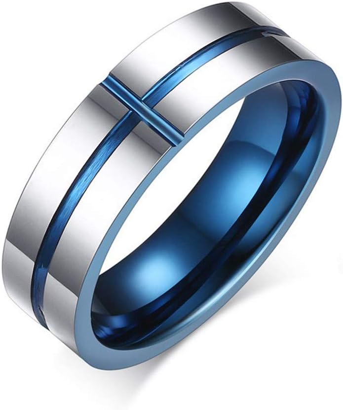 Faithre New 100% Tungsten Carbide Rings 6Mm Wedding Bands Men's Jewelry Cross Ring