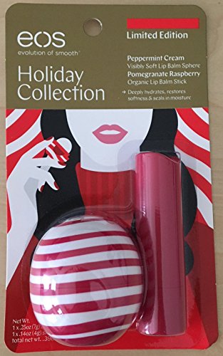 EOS Limited Edition Peppermint Cream Lip Balm Sphere ~ Holiday Collection 2017 + Bonus Pomegranate Raspberry Organic Lip Balm Stick