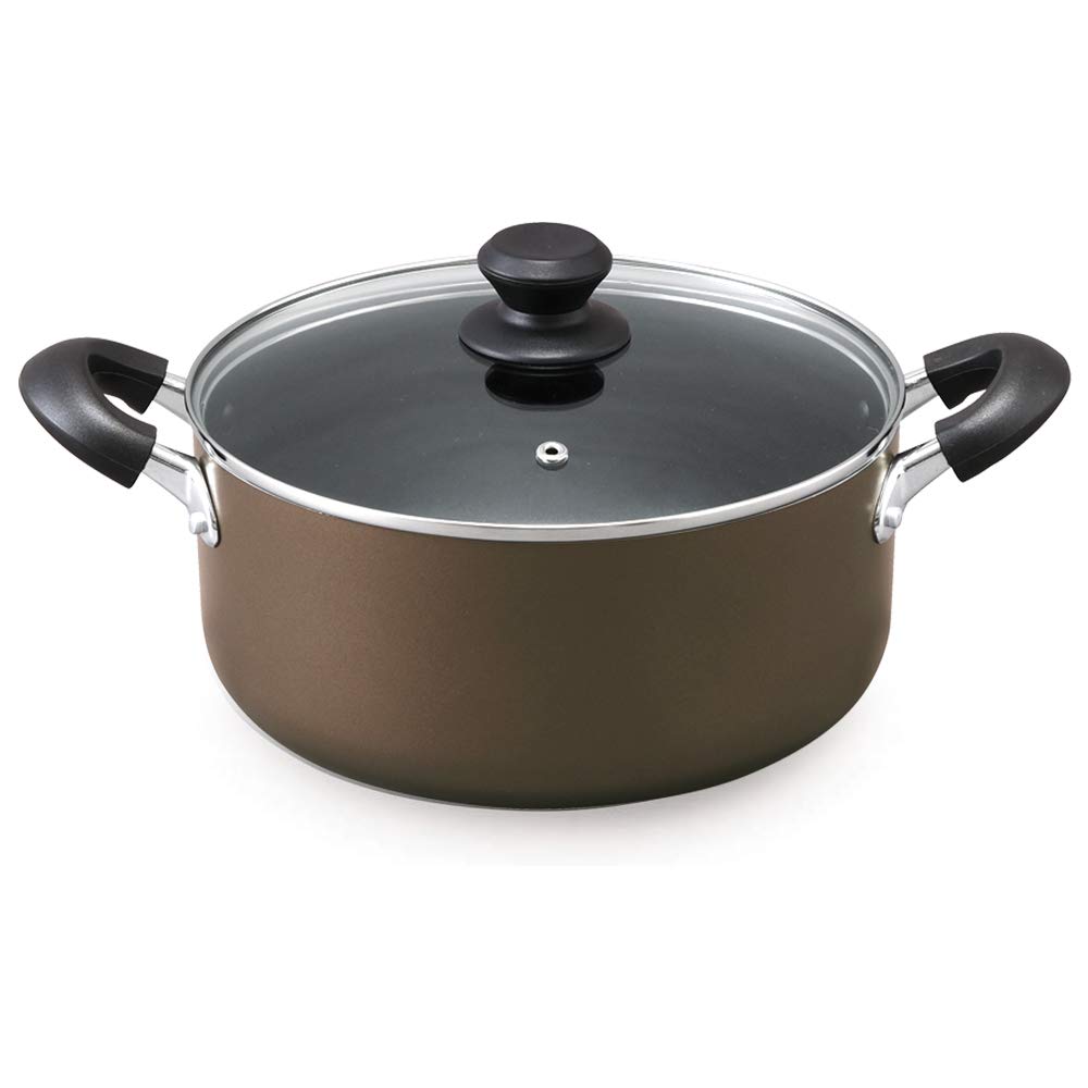 アイリスオーヤマ 両手鍋 24㎝ 鍋 蓋つき ガス火/IH対応 ガラス蓋付き ダイヤモンドコート 長持ち こびりつきにくい お手入れ簡単 ブラウン DIS-P24商品画像