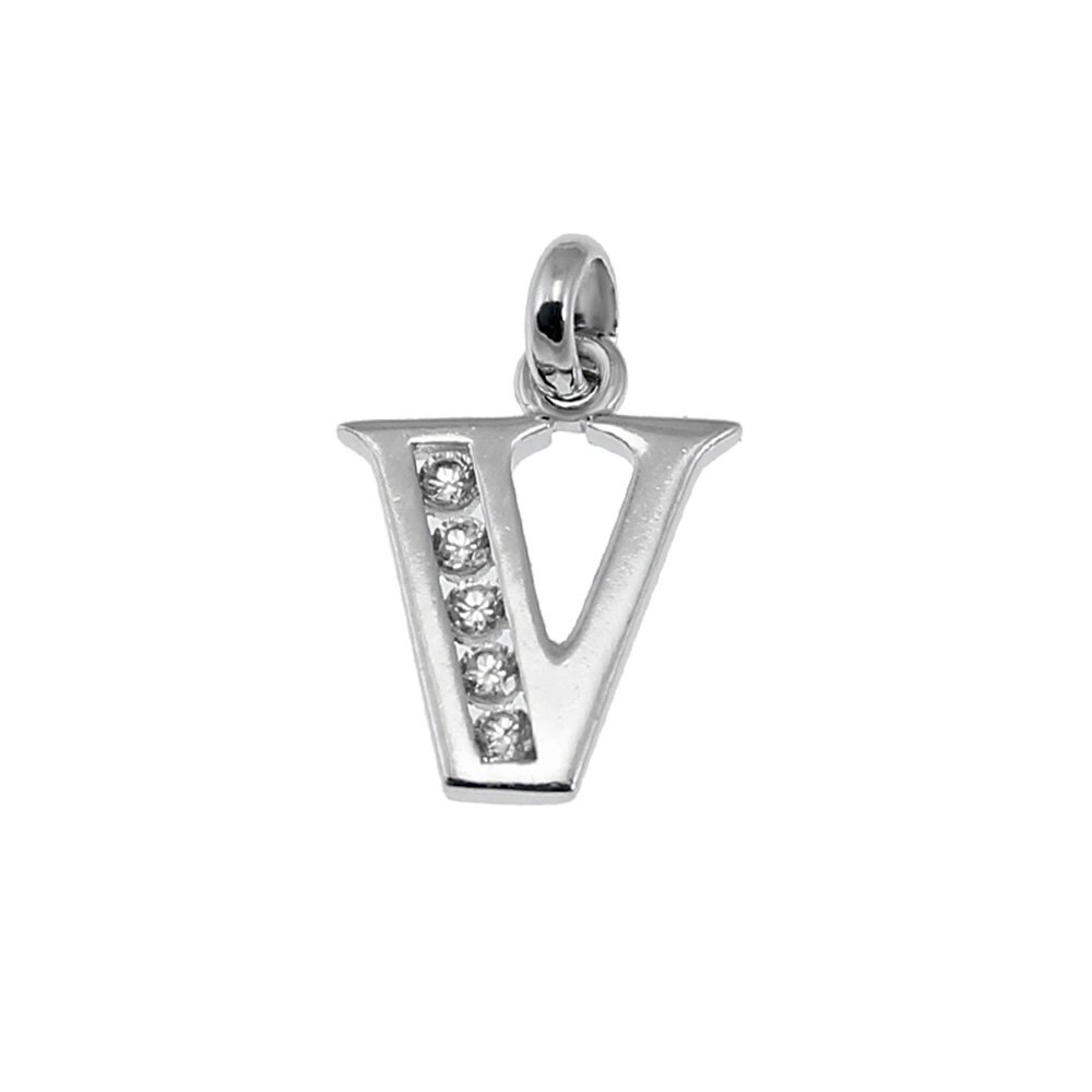 NKlaus silver 925 sterling silver pendant silver pendant rhodium plated with zirconia letter V 5142